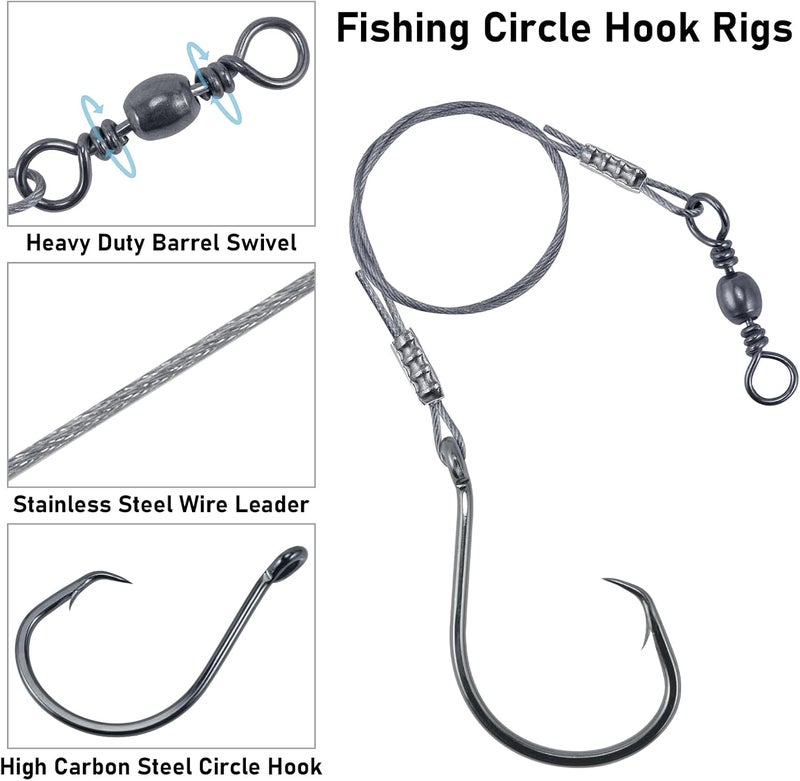 Dr.Fish 30 Pack Circle Hooks Rigs 12" Stainless Steel Wire Leader with 1/0-10/0 Snelled Octopus Hook Saltwater Leader Line Freshwater - Image 4